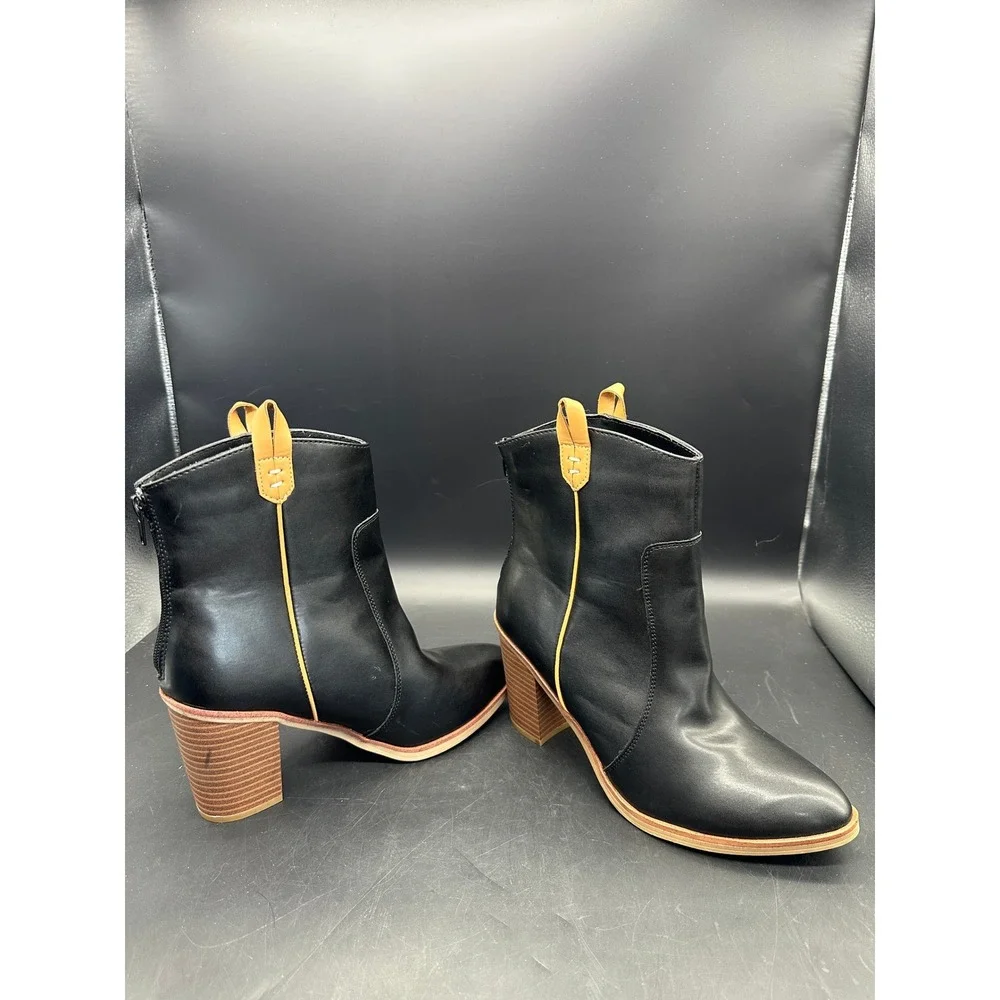 MIA Black Leather Block Heel Ankle Boots Women Size 8 Side Zip Western Style